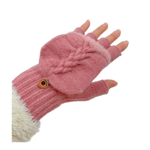 THSG1102: Blush Pink: Convertible Fingerless Gloves with Buttoned Flap