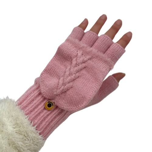 THSG1104: BabyPink: Convertible Fingerless Gloves with Buttoned Flap