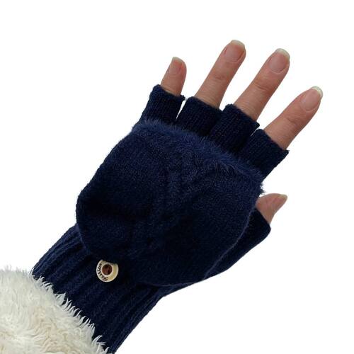THSG1106: Navy: Convertible Fingerless Gloves with Buttoned Flap