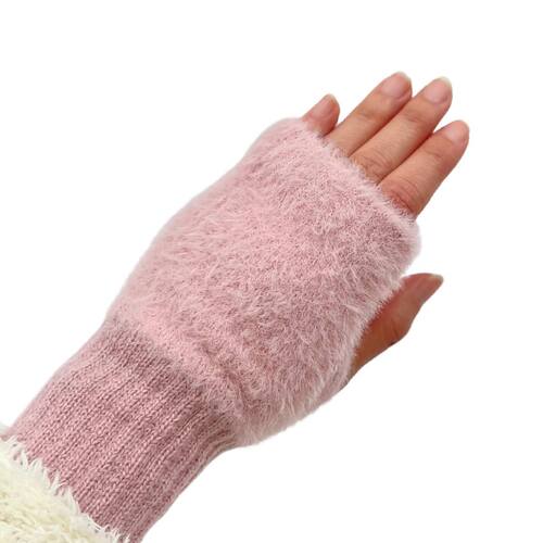 THSG1107: Baby Pink: Cashmere Feel Half Finger Gloves