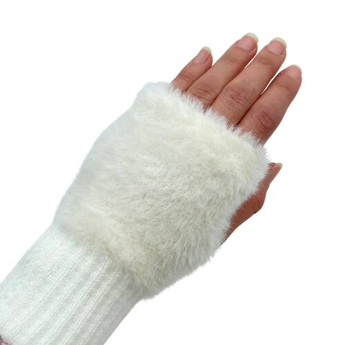THSG1108: Cream: Cashmere Feel Half Finger Gloves