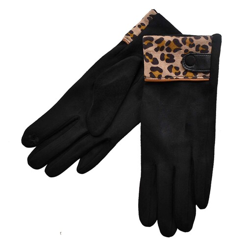 THSG1053: Black: Leopard Tips Gloves