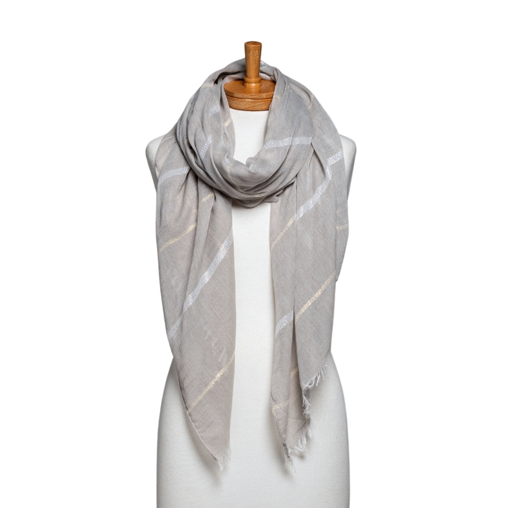 THSS2311: Grey: Plain Lurex Strip Scarf