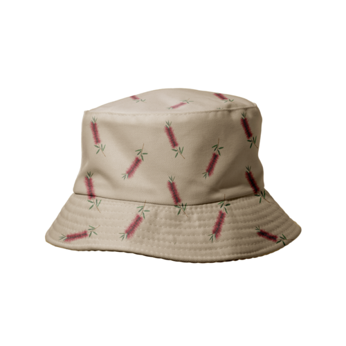 AGCH1002: Beige: Red Bottlebrush Reversible Bucket Hat