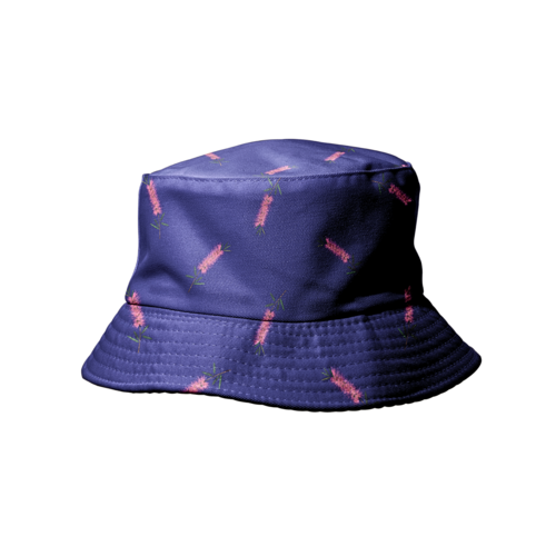 AGCH1003: Navy: Pink Bottlebrush Reversible Bucket Hat