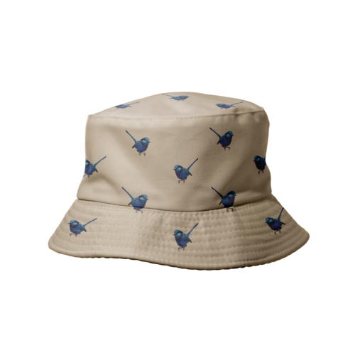 AGCH1010: Beige: Blue Wren Reversible Bucket Hat