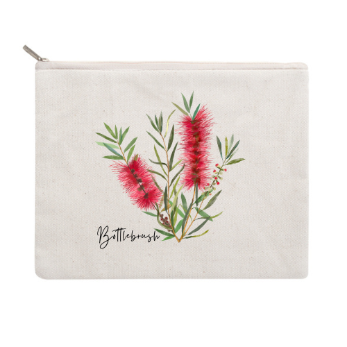 AGCZP1001: Red: Bottlebrush Cotton Zipper Pouch