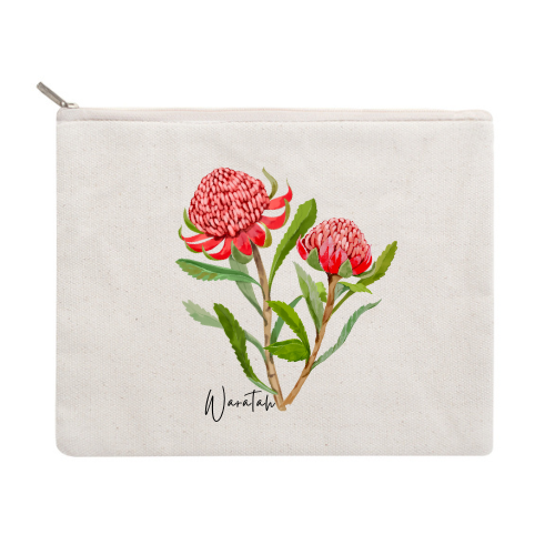 AGCZP1003: Waratah Cotton Zipper Pouch