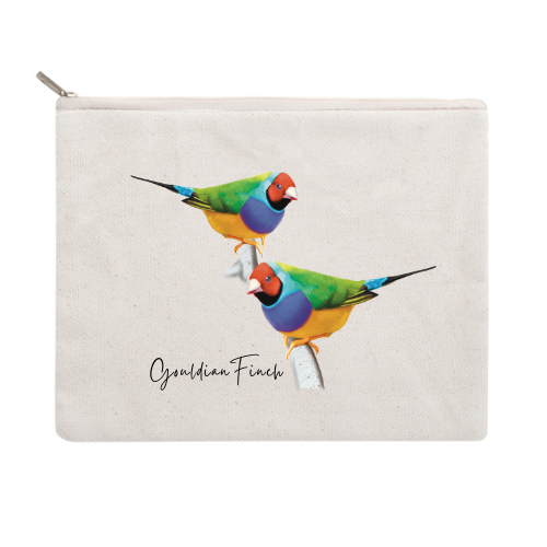 AGCZP1014: Gouldian Finch Cotton Zipper Pouch