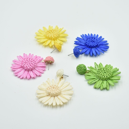 THSAP1009: (5 pairs) Raffia Flower Earrings Pack