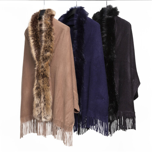 THSAP1060: (3 pcs) Faux Fur Plain Sleeve Cape Wrap Pack