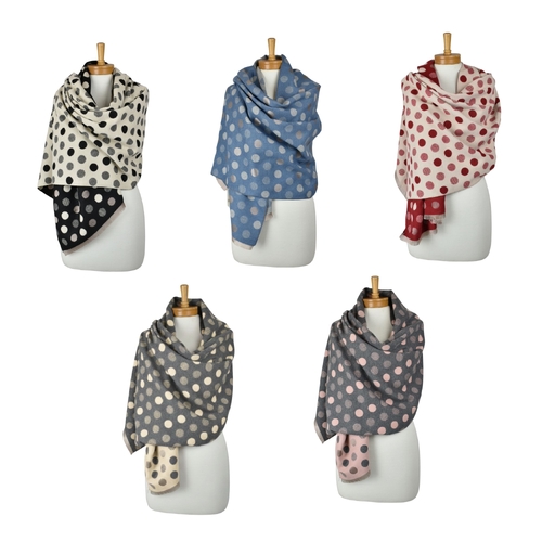 THSAP1390: (5 pcs) Reversible Multi Polka Dots Scarf Pack