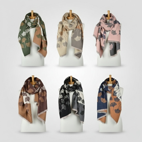THSAP1392: (6 pcs) Reversible Multi Gingko Scarf Pack