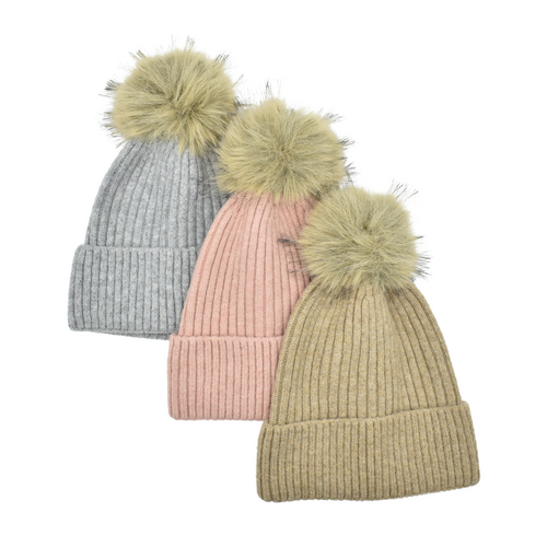 THSAP1397: (3 pcs) Soft Knit Pom Pom Beanie Pack