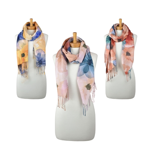 THSAP1403: (3 pcs) Watercolour Floral Fringed Scarf Pack