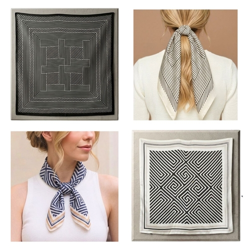 (4-Piece): Elegant Stripes Square Scarf Pack