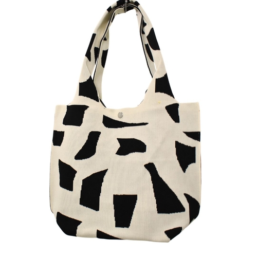 THSB1050: Cream Black Abstract Tote Bag