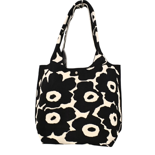 THSB1051: Black Off White: Floral Tote Bag