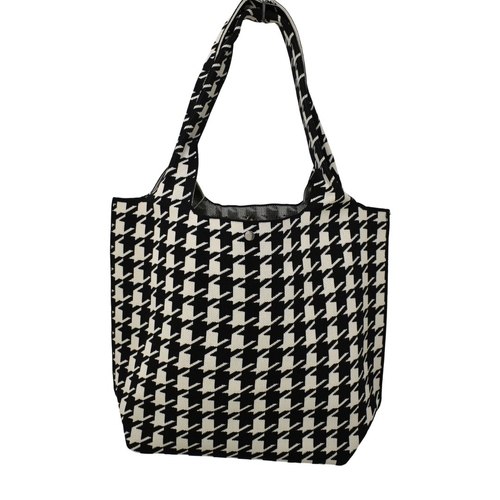 THSB1055: Black Off White: Houndstooth Tote Bag