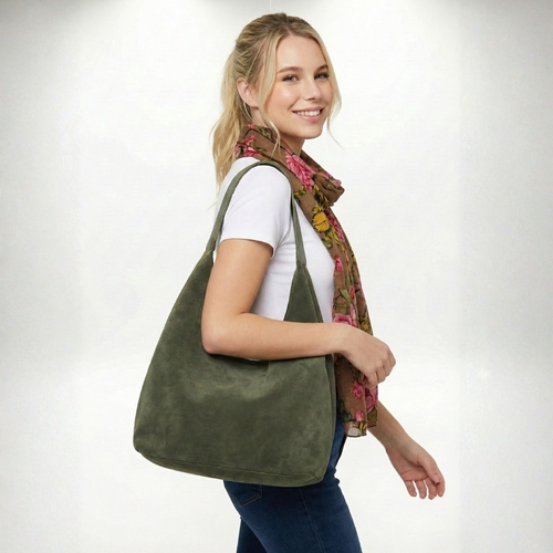 THSB1059: Green: Faux Suede Tote Bag