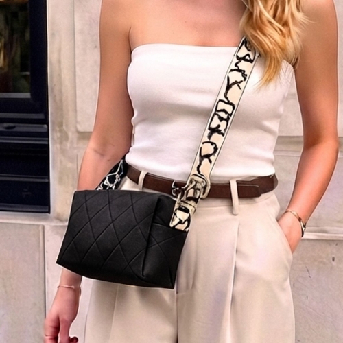 Black: Diamond Stitch Crossbody Bag
