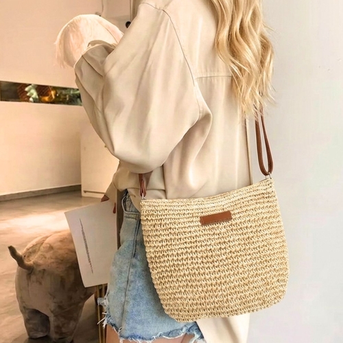 THSB1077: Sand: Boho Woven Crossbody Bag