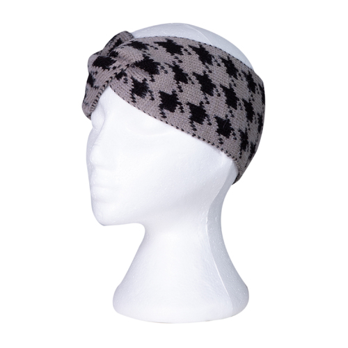 THSBE1005: Grey: Houndstooth Knitted Headband