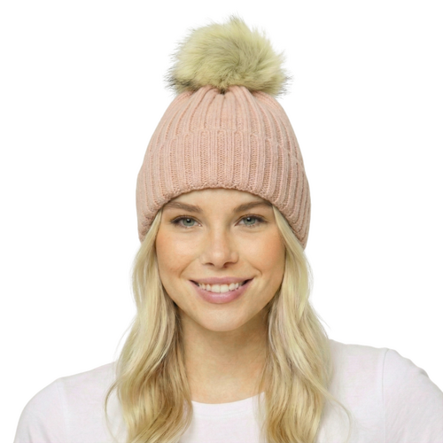THSBE1036: Pink: Soft Knit Pom Pom Beanie