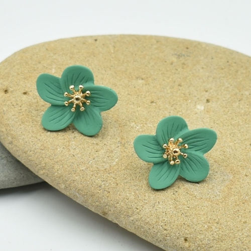 THSE1072: Bright Teal: Flower Petals Earrings