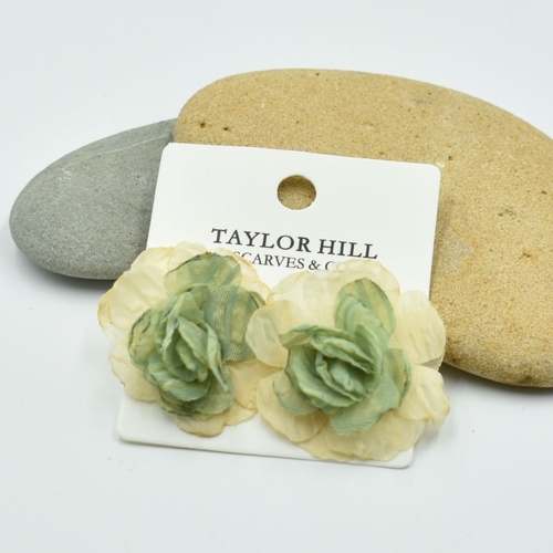 THSE1081: Sage Cream: Duo Colour Flower Earrings