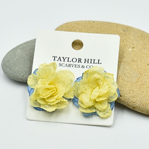 THSE1082: Lemon Light Blue: Duo Colour Flower Earrings
