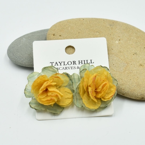 THSE1083: Mustard Green: Duo Colour Flower Earrings
