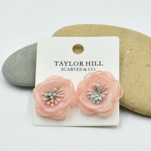 THSE1088: Melon: Organza Flower Earrings