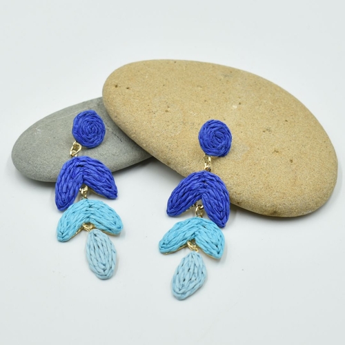 THSE1096: Ocean Blue: Woven Raffia Earrings