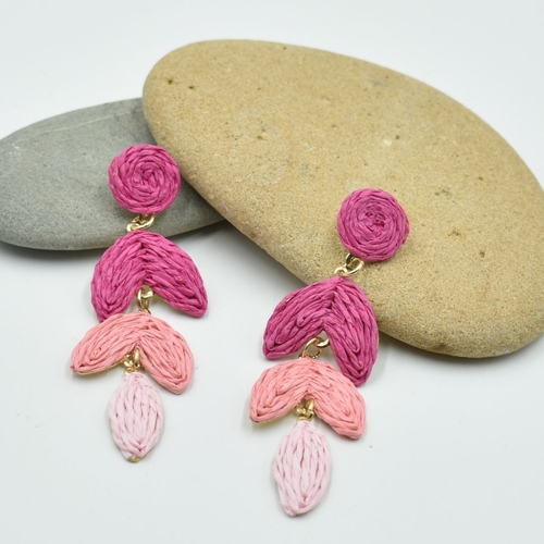 THSE1097: Rose Pink: Woven Raffia Earrings
