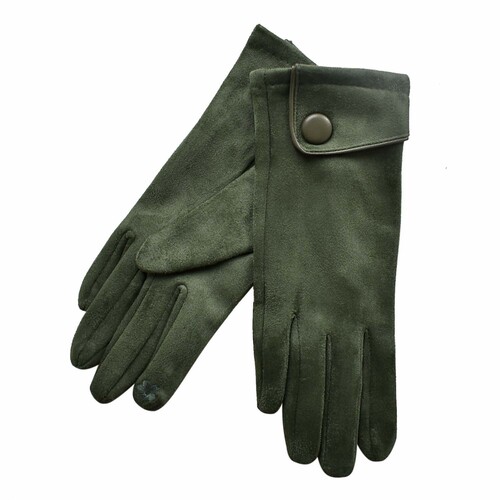 THSG1058: Olive: Big Button Cuffed Gloves