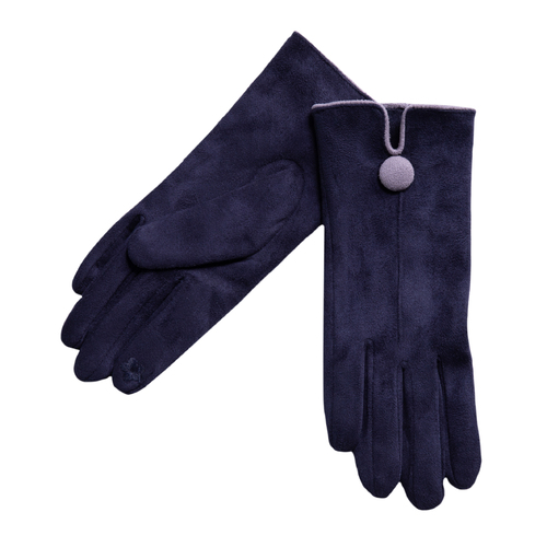 THSG1068: Navy: One Button Grey Border Gloves