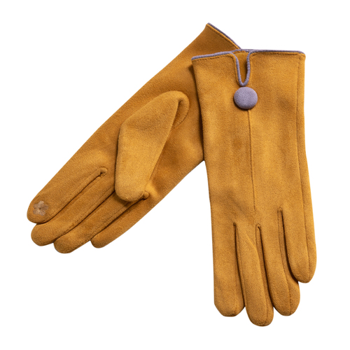 THSG1069: Mustard: One Button Grey Border Glove