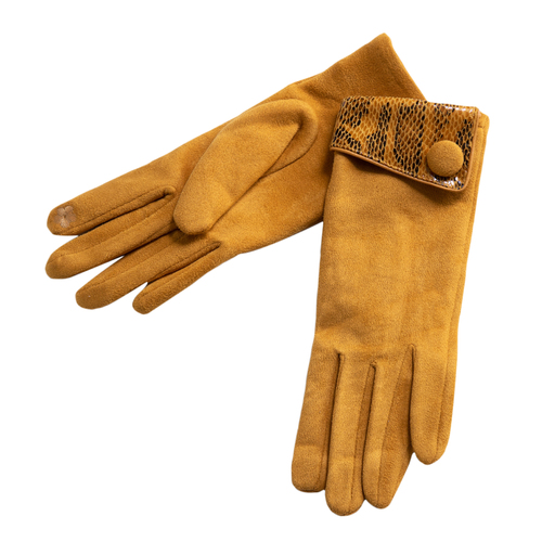 THSG1072: Mustard: Cuff Snake Print Button Glove