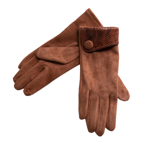 THSG1074: Tan: Cuff Snake Print Button Gloves