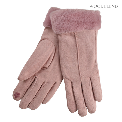 THSG1091: Pink: Faux Fur Double Layer Gloves