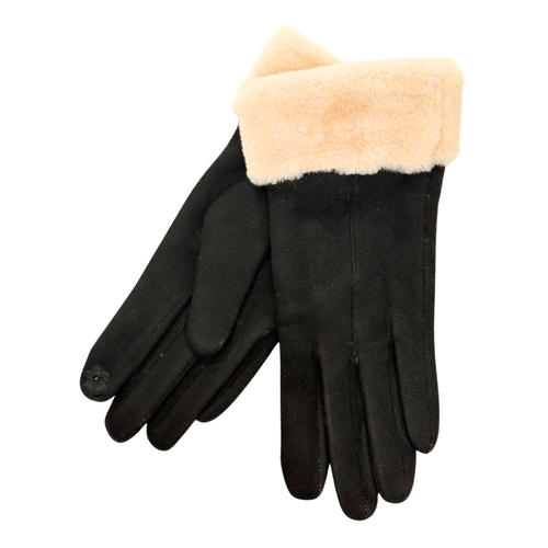 THSG1093: Black: Faux Fur Double Layer Gloves