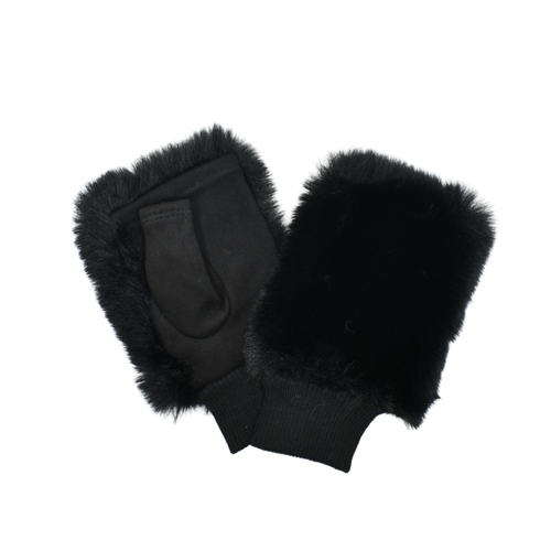 THSG1147: Black: Faux Fur Fingerless Gloves