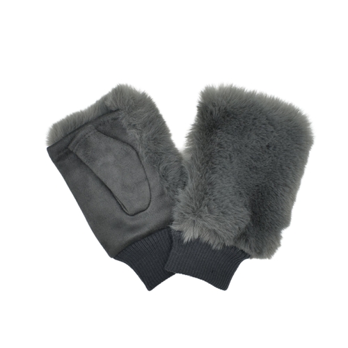 THSG1151: Grey: Faux Fur Fingerless Gloves