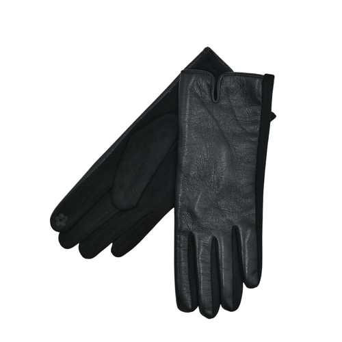 THSG1158: Black: Faux Fur Leather Gloves