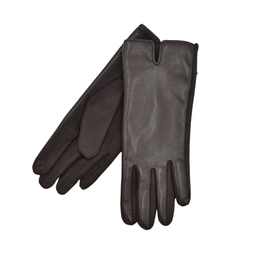 THSG1160: Chocolate: Faux Fur Leather Gloves