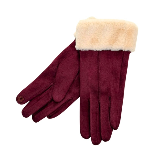 THSG1161: Burgundy: Faux Fur Double Layer Gloves