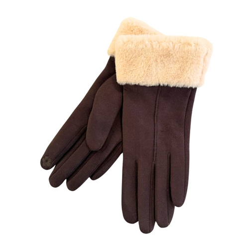 THSG1162: Brown: Faux Fur Double Layer Gloves