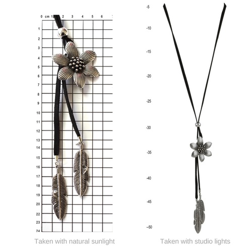 THSJ1173: (2pcs) Silver: Flower Pendant: Suede Leather Necklace