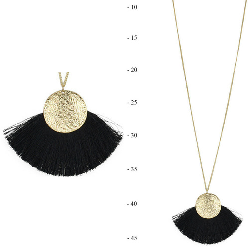 THSJ1187: Black: Fan Tassels Necklace